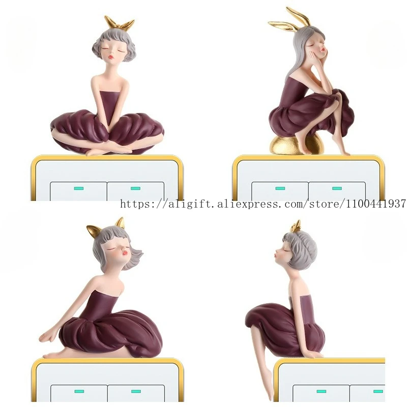 Elegant Girl's Switch Sticker Cartoon-Style Socket Decoration Sticker Fairy Tale Creative Resin 3D Stereoscopic Socket