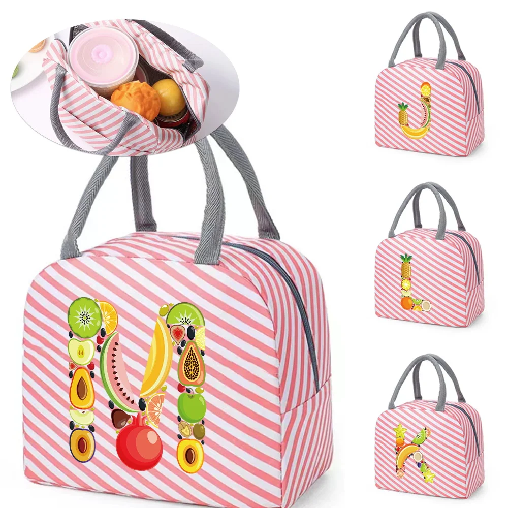 

Cooler Lunch Box Portable Insulated Canvas Lunch Bag Fruit Letter for Women Children School Trip Picnic Dinner Food Handbags