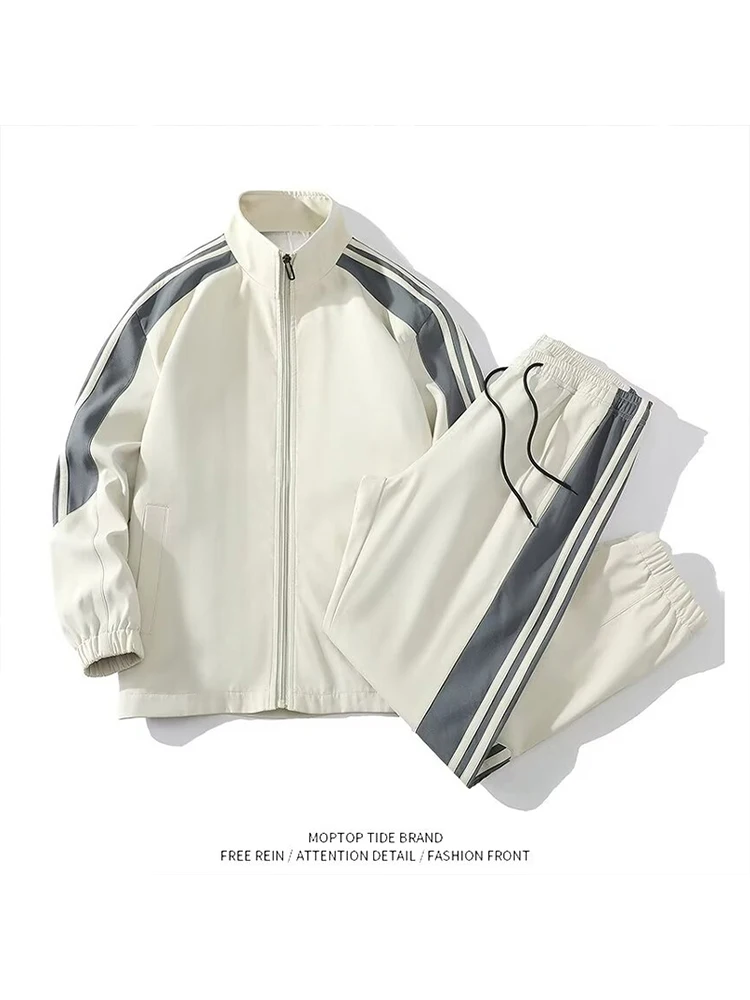 

Men's Sportswear Set Casual Long Sve Jaet And Trousers Ensemble Polyester Cotton Blend Summer Wear for Teenagers