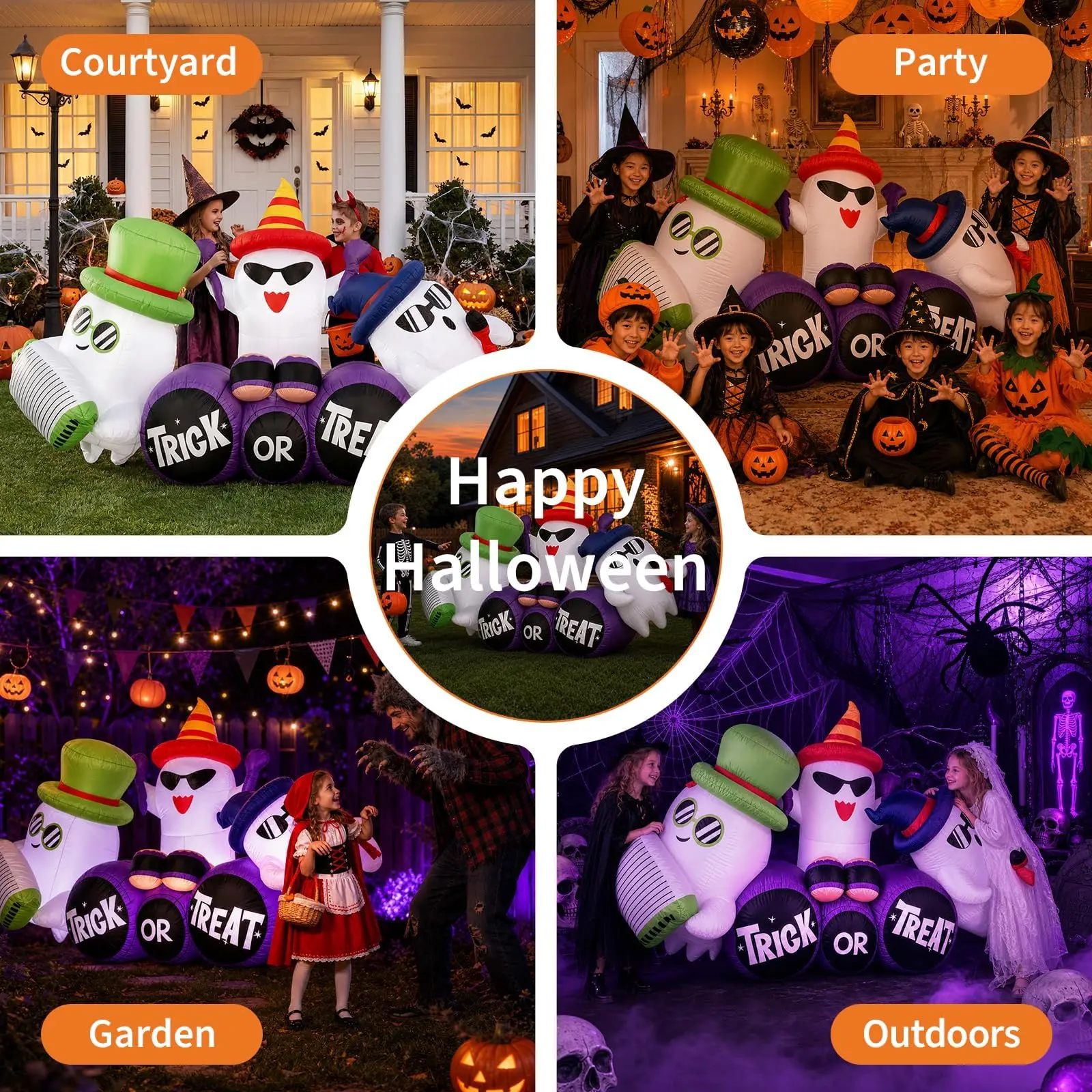 8FT Halloween Inflatable Ghost Decoration with LED Lights, Trick or Treat Blow Up Outdoor Yard Decor for Garden 7