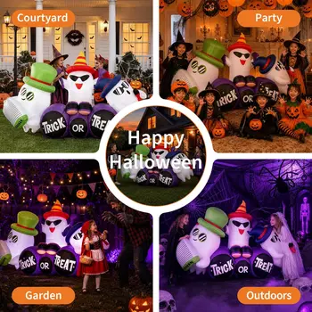8FT Halloween Inflatable Ghost Decoration with LED Lights, Trick or Treat Blow Up Outdoor Yard Decor for Garden 7