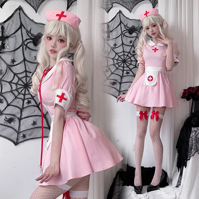 

Halloween Adult Costume Female Nurse Cosplay Costume Pink Japan Pure Lust Role Play Sexy Doctor Lolita Nurse Skirt Sexy Women