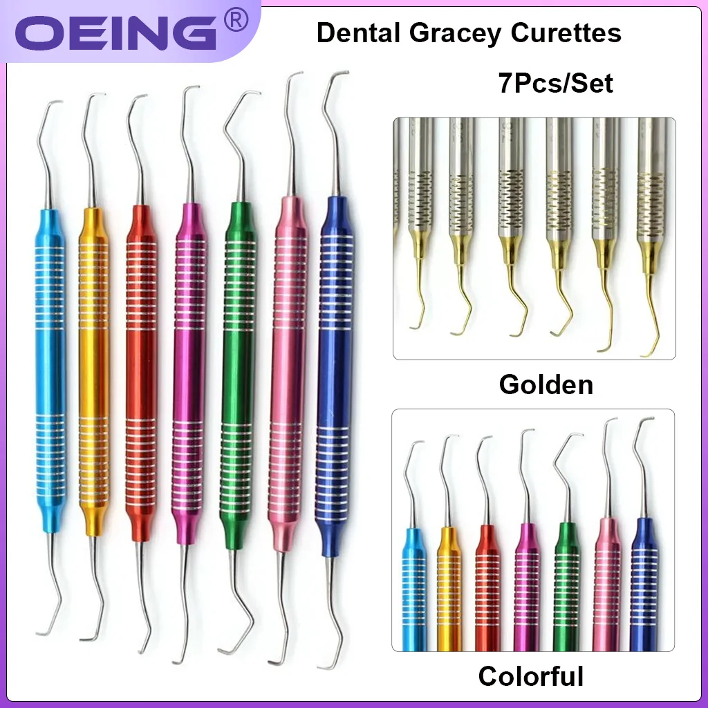 OEING 7Pcs/Set Dental Curettes Perio Scalers Gracey Curette Dental Teeth Scaler Oral Care Teeth Whitening Surgical Tool Set