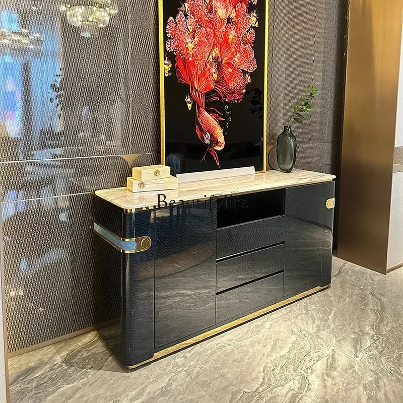 X4 Italian light luxury dining side cabinet entry foyer decoration solid wood marble cabinet