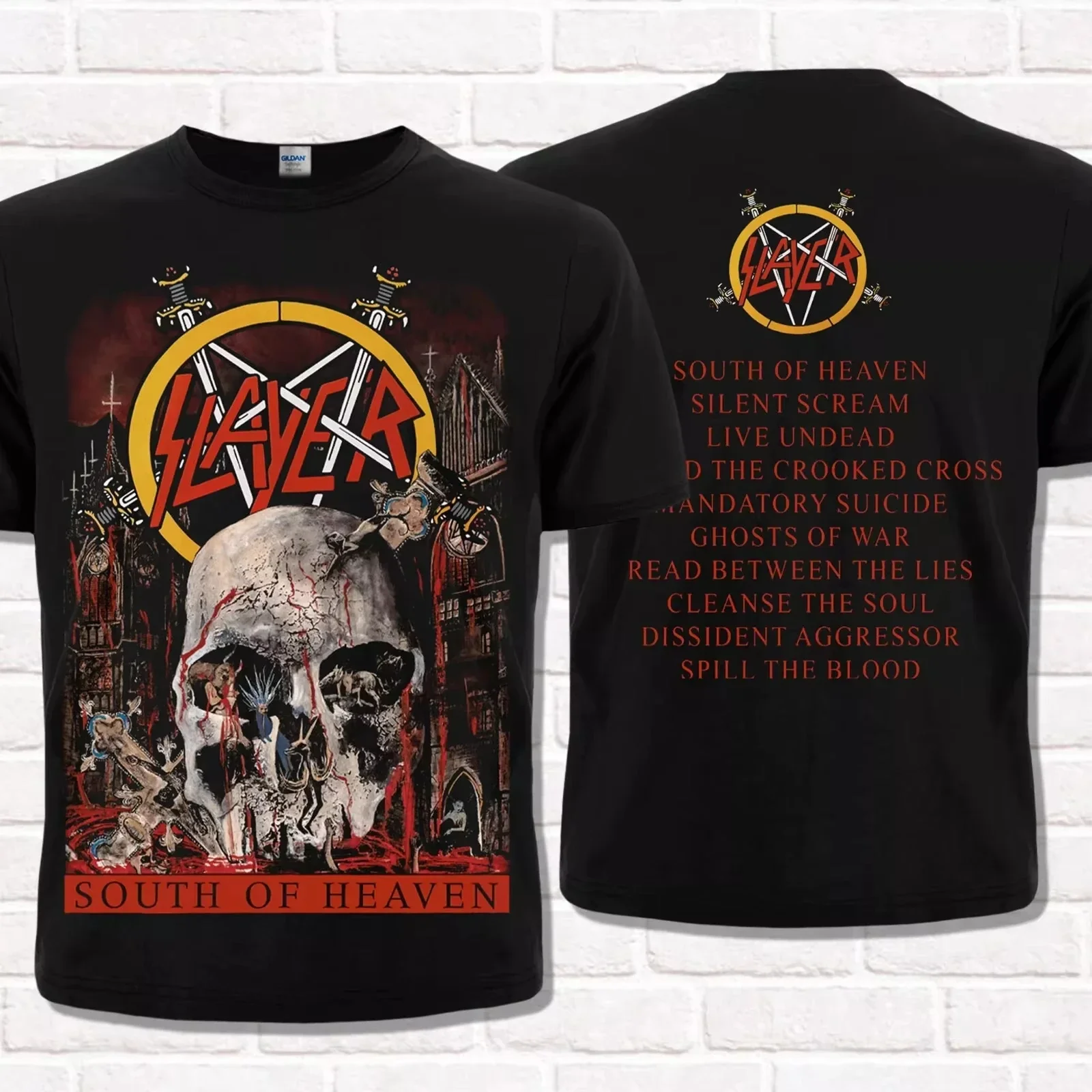2025 Slayer Black T-Shirt South of Heaven 1988 Thrash Metal Heavy Metal T Shirt Tees Tops Unisex Cotton Short Sleeve High Street