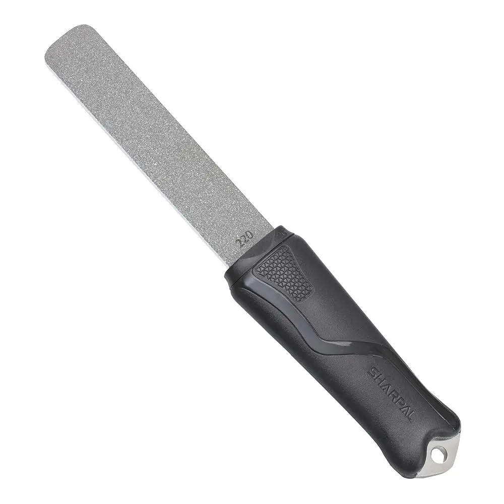 Piedra de afilar de diamante de doble grano 120N con guía de ángulo, afilador de herramientas de grano 220/600 para cuchillas de cortacésped, hachas, herramientas de corte