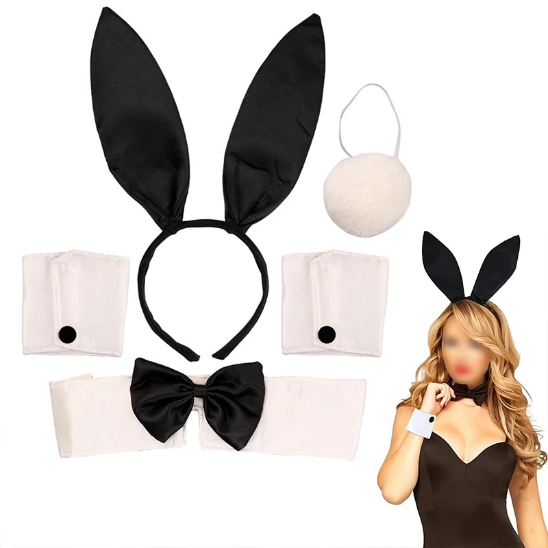 Coelho menina traje conjunto orelha de coelho bandana argola de cabelo halloween senhora vestir-se cocar lolita cosplay prop festa anime headpiece