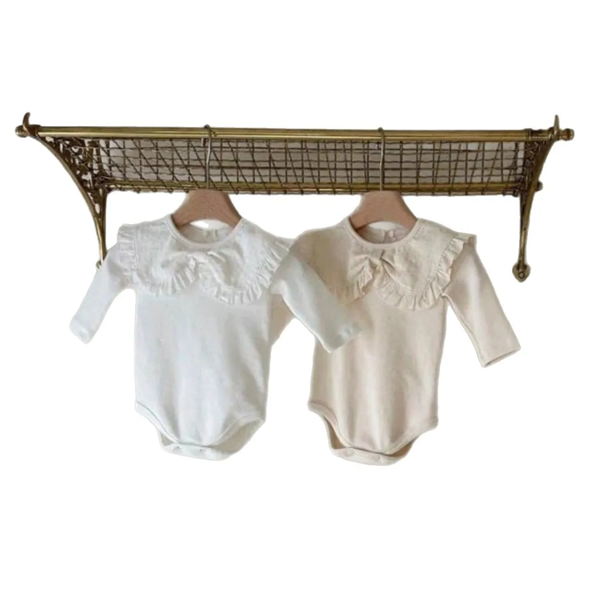 2026 Primavera Nuovo Bambino Manica Lunga Body Solido Infantile Ragazza Carino Grande Risvolto Principessa Tuta di Cotone Vestiti Del Bambino 0-24M