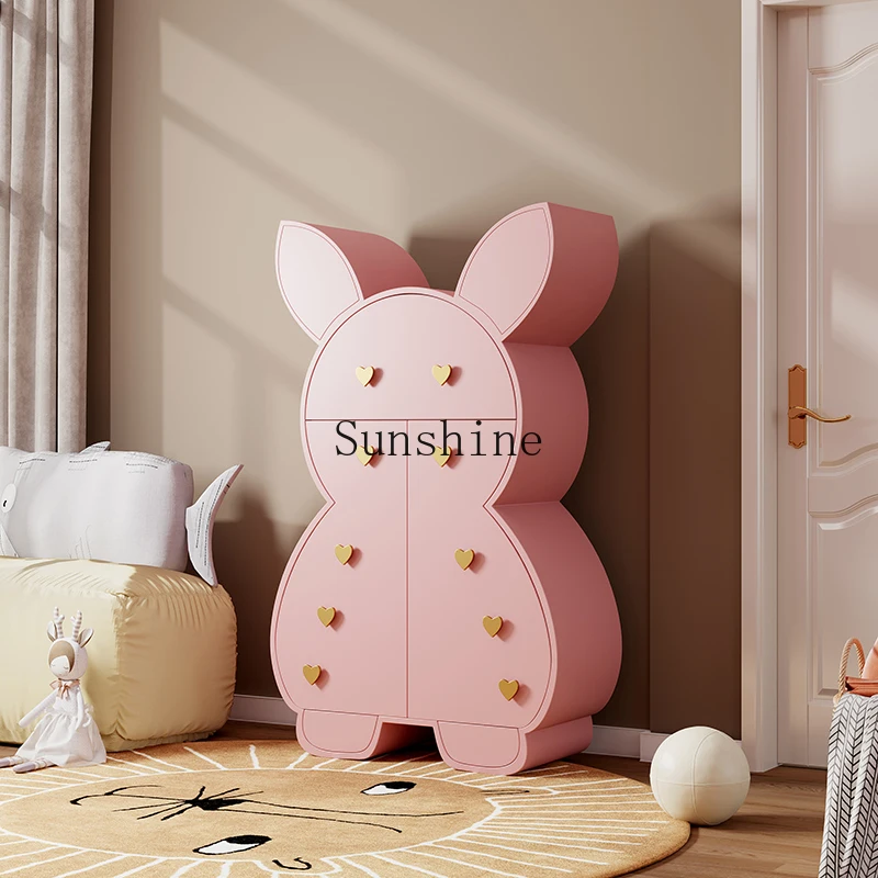 Medieval children enter the door Solid wood shoe cabinet Children's storage Modern simple rabbit cabinet