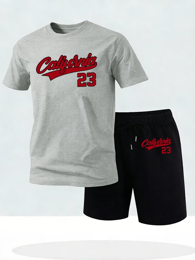 

Califirnia Letter Number 23 Logo Printed Classic Short Man 2Pc Set Casual Jogging Summer Sportpants Cotton All-Match Sportswear