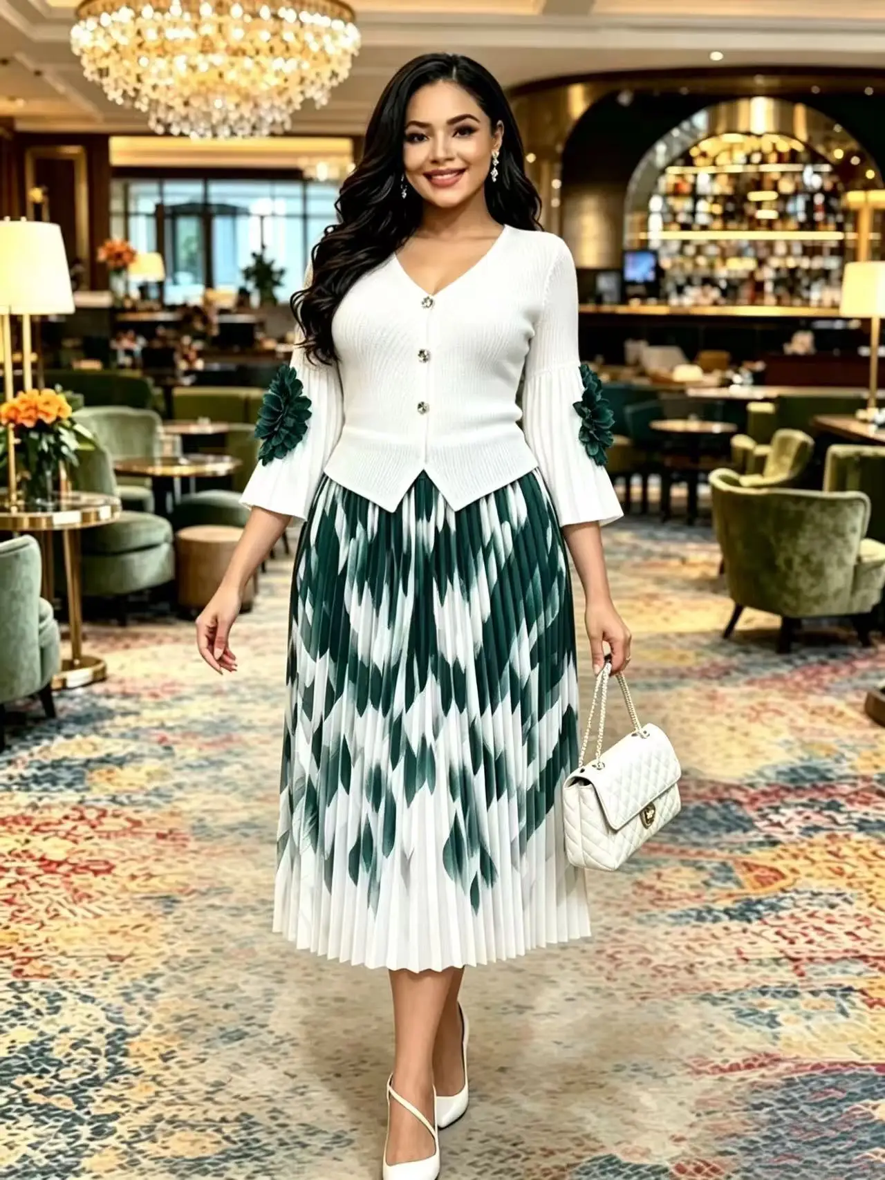 2026 Miyake Crumpled African Loose Dress Fashion Print Temperament V-neck Waist Pleated Long Dress Women's Clothing