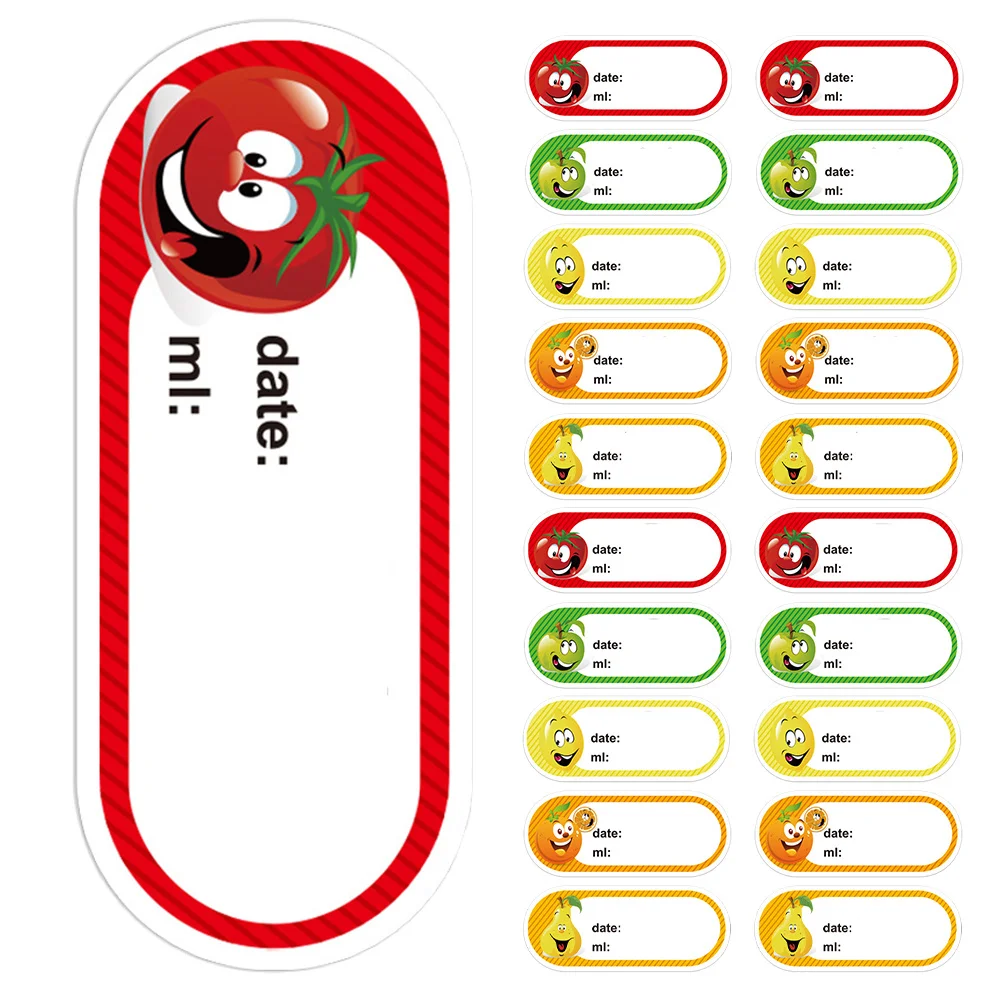 

250Pcs Food Labels Date Stickers Non Adhesive Roll Kitchen Pantry Organization Cute Cartoon Design for Containers