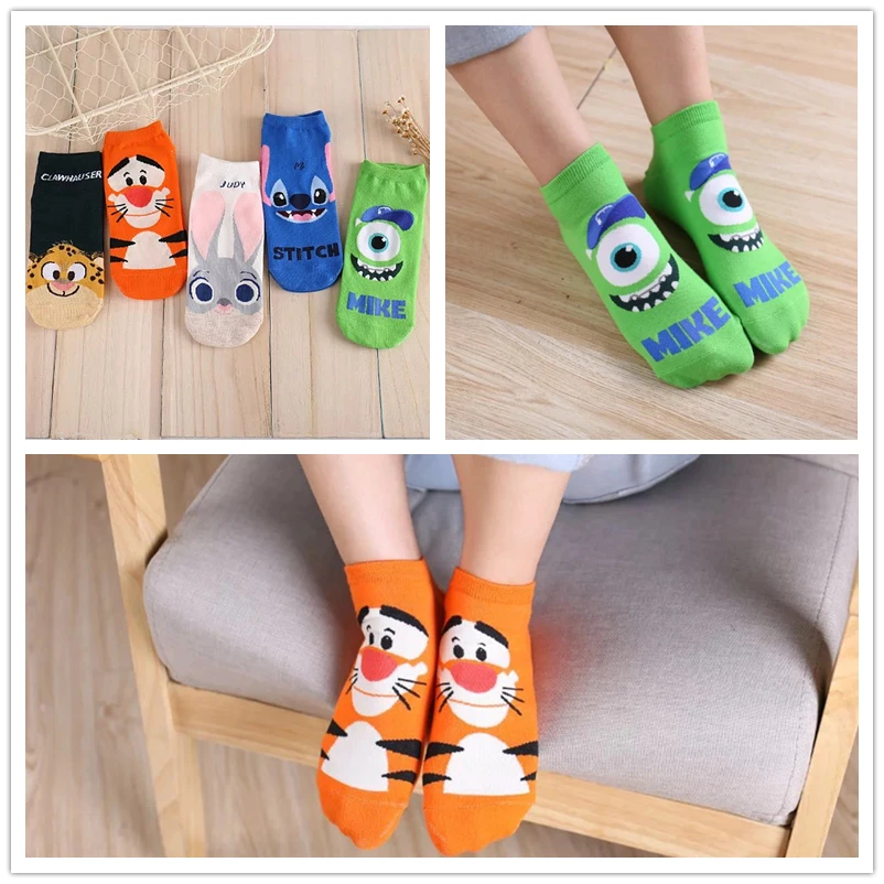 5 pares/lote verão engraçado bonito mulheres invisíveis feliz meias animais dos desenhos animados meias femininas kawaii algodão tornozelo barco macio socken