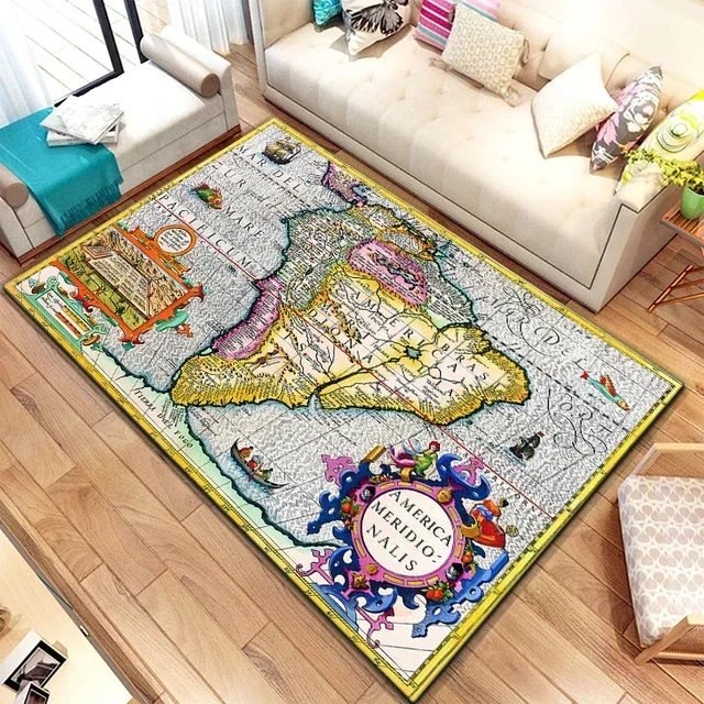 Ancient World Map Carpet for Children,Living Room Bedroom Floor Mat, Children's Bedroom Mat Home Area Bedroom Decoration