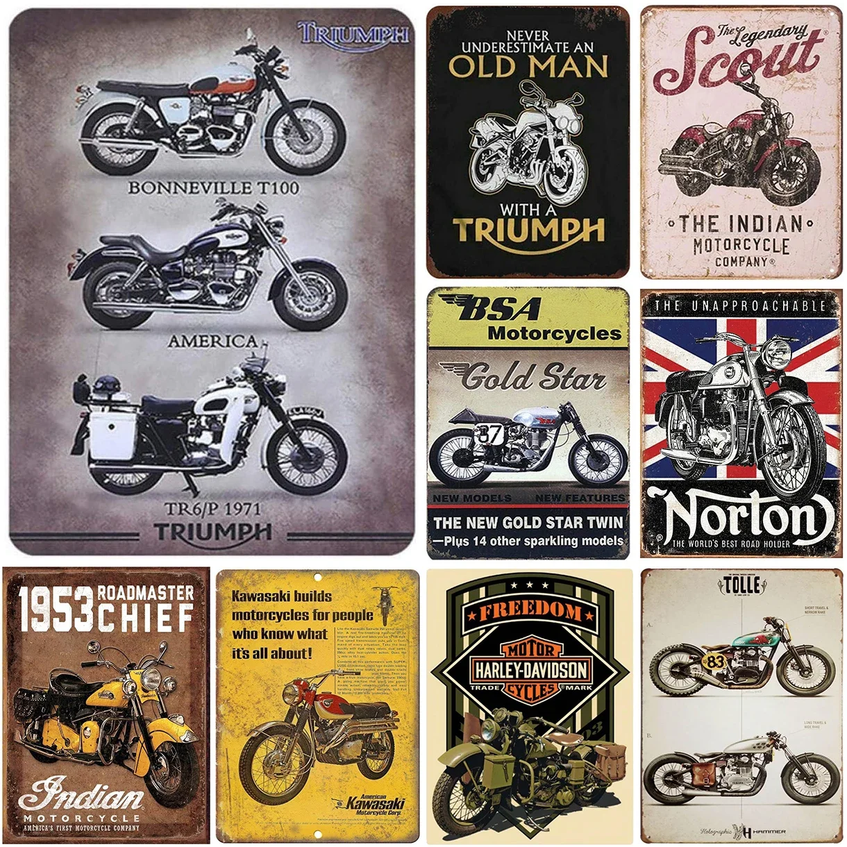 Vintage Classic Motorcycles Metal Tin Signs Posters Plate Wall Decor for Home Bars Garage Cafe Clubs Retro Posters Plaque