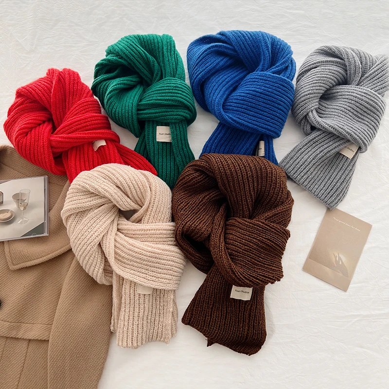 

Прямая продажа с фабрики, осень-зима, корейский стиль, однотонный вязаный шерстяной шарф, унисекс, студенческая пара, универсальный теплый шарф на шею Wh