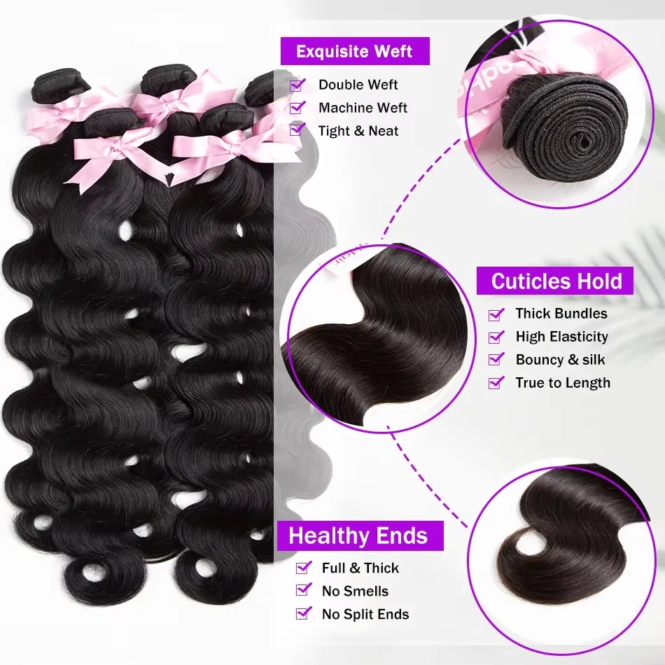 Brazilian 30 32 40 Inch Body Wave Bundles Human Hair 3 4 Bundles Human Hair Water Wave Bundles Body Wave Human Hair Extensions