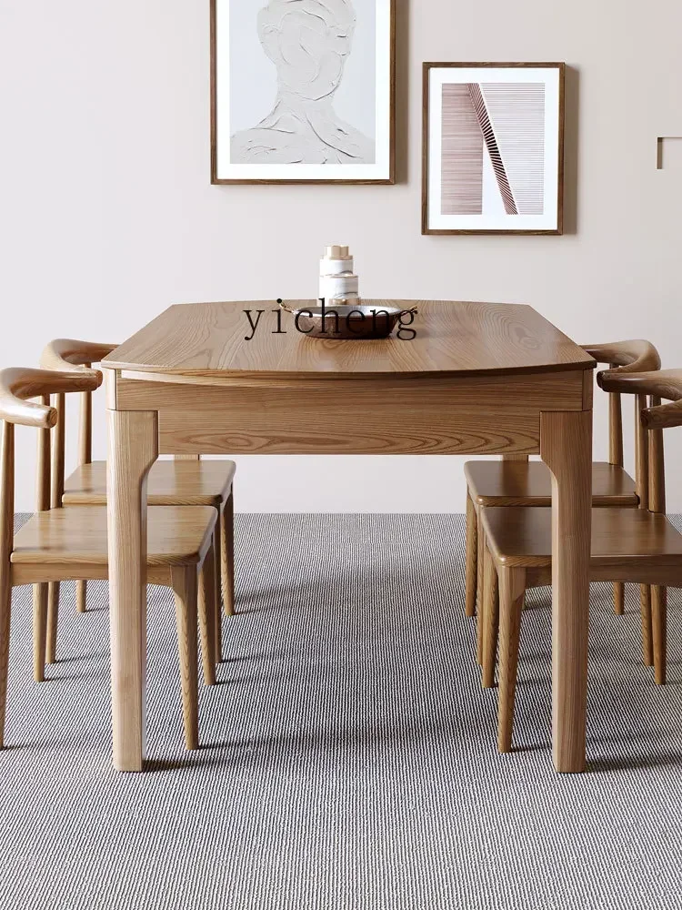 ZK Solid Wood Dining Table Square and round Dual-Use Household Dining Table Simple Multifunctional Retractable round Table