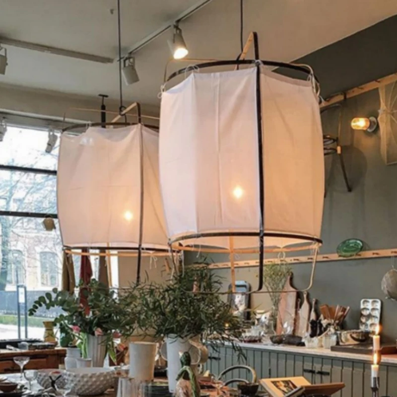 

Japanese LED E27 Fabric Ceiling Pendant Light Lantern Chandelier Wabi Sabi Living Room Restaurant Bedroom Tea House Hanging Lamp