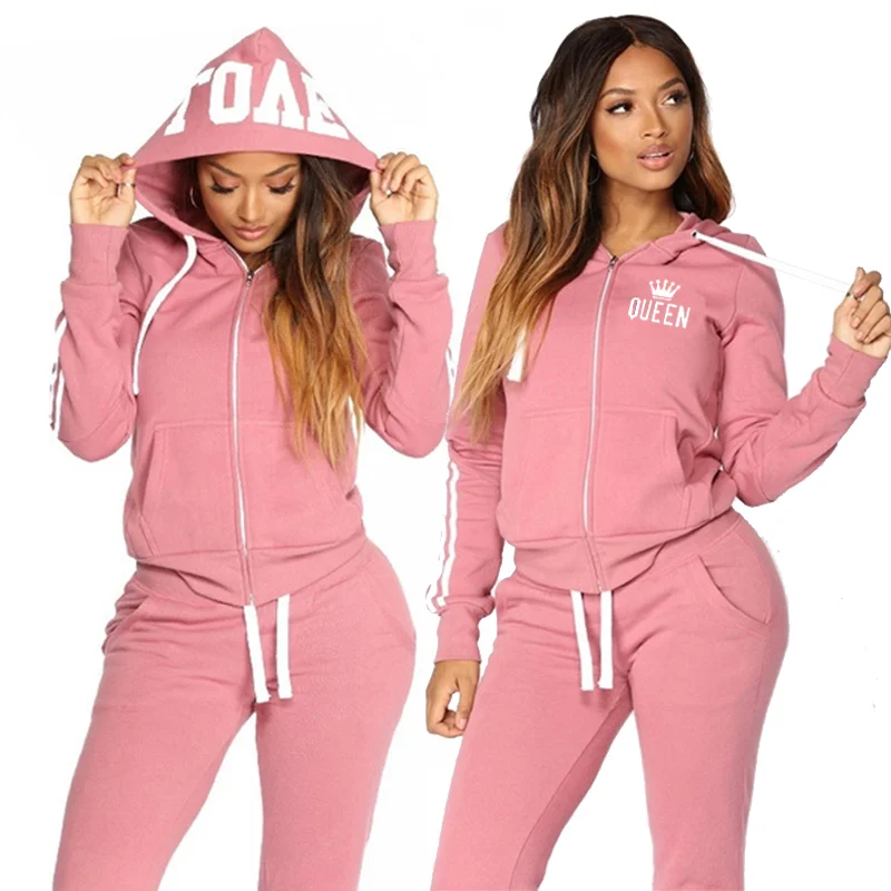 New Women's Letter Printed Casual Sportswear Set Full Zip Hoodie and Pants Streetwears Spring Autumn 2-Piece Jogging Suit