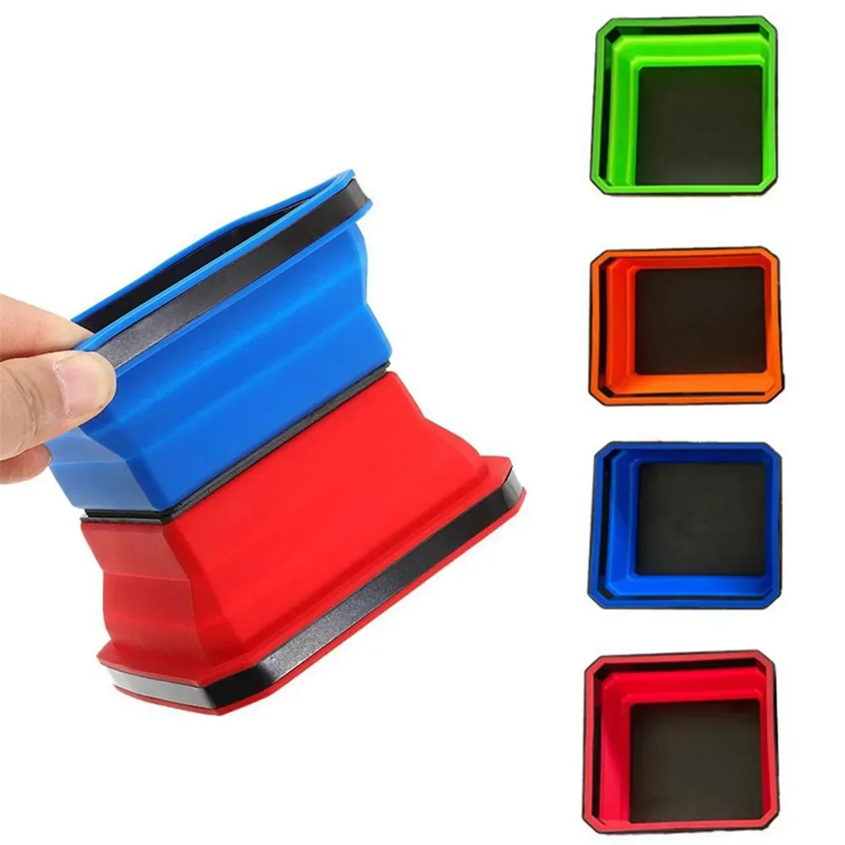 4PCS Tools Parts Storage Box Silicone Screw Bowl Plumber Magnetic Screw Square Tray Carpenters Tool Organizer Magnetic Tray Box