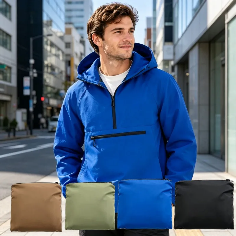 Spring Autumn Men's Anorak Jackets Fashion Man Half zip Streetwear Hip Hop Hooded Coats Men Windbreaker Waterproof Zipper Jacket
