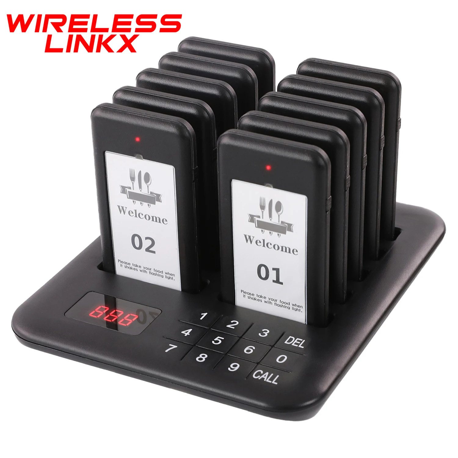 Wirelesslinkx Wireless Restaurant Pager System 10 Pagers Food Truck Buzzer Fast Food Shop Receiver Calling System For Bar Cafe