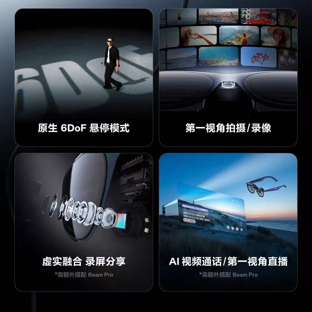 Smart AR glasses 6DoF space hover, third-gear electrochromic support translation