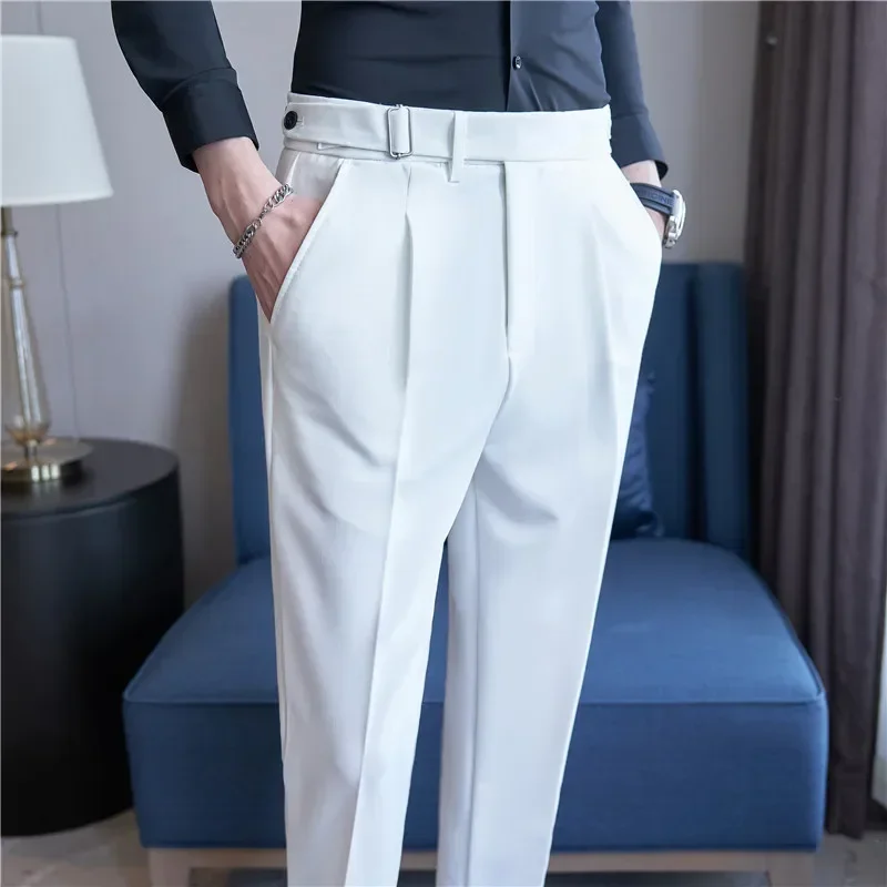 Men Suit Pants Trousers 2024 Autumn New British Style Stretch Slim Formal Pantalone Hombre Solid Casual Dress Pants Men Clothing