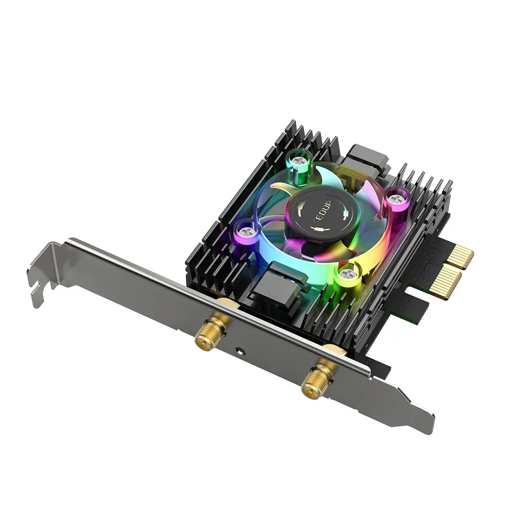 EDUP 3000Mbps WiFi 6 Card Adapter Bluetooth 5.1 Dual Band 2.4G/5G With Heatsink & RGB Fan And Antenna Base Intel AX200 Chipset