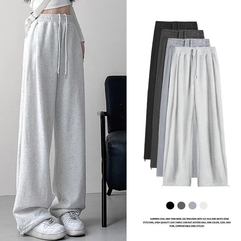 2025 موضة بنات فضفاض الصلبة بنطال ذو قصة أرجل واسعة أنثى الكورية عالية الخصر الرباط بنطلون سيدة سراويل أنيقة كلاسيكية #1