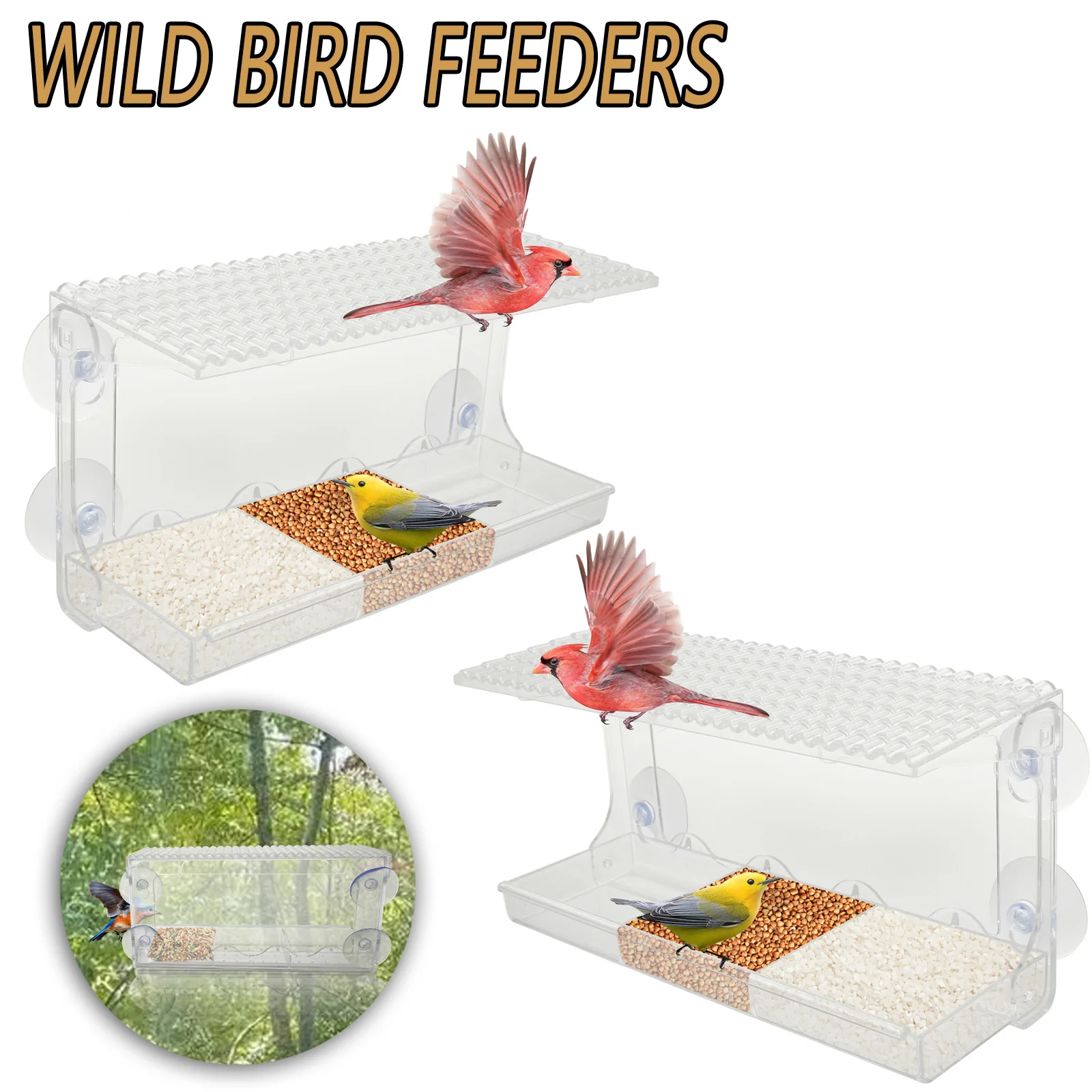 

2 Pcs Window Bird Feeder Outdoors Clear Bird Feeders Window Mounted with Suction Cups, Transparent Bird House Outside Wild