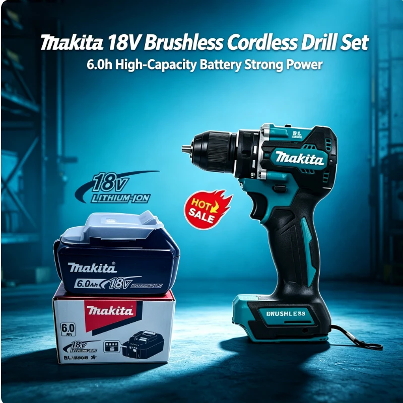 

6.0/5.0Ah Makita Battery akita DDF487 18V brushless handheld drill, five speed impact drill,