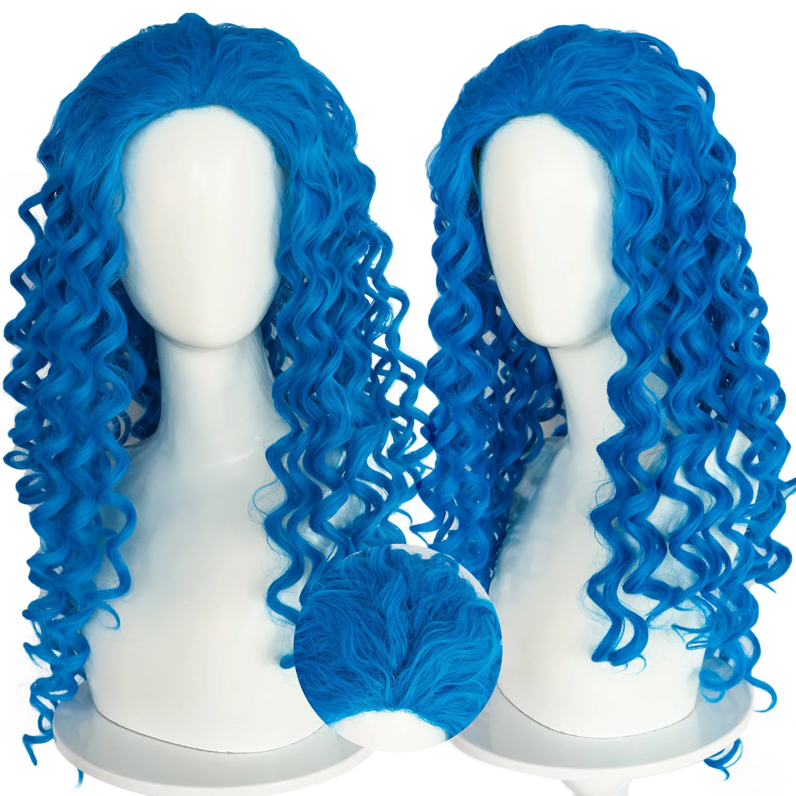 Peluca de Cosplay de princesa Descendants, juego de rol, pelo largo y rizado azul, 67CM, para fiesta de Carnaval y Halloween
