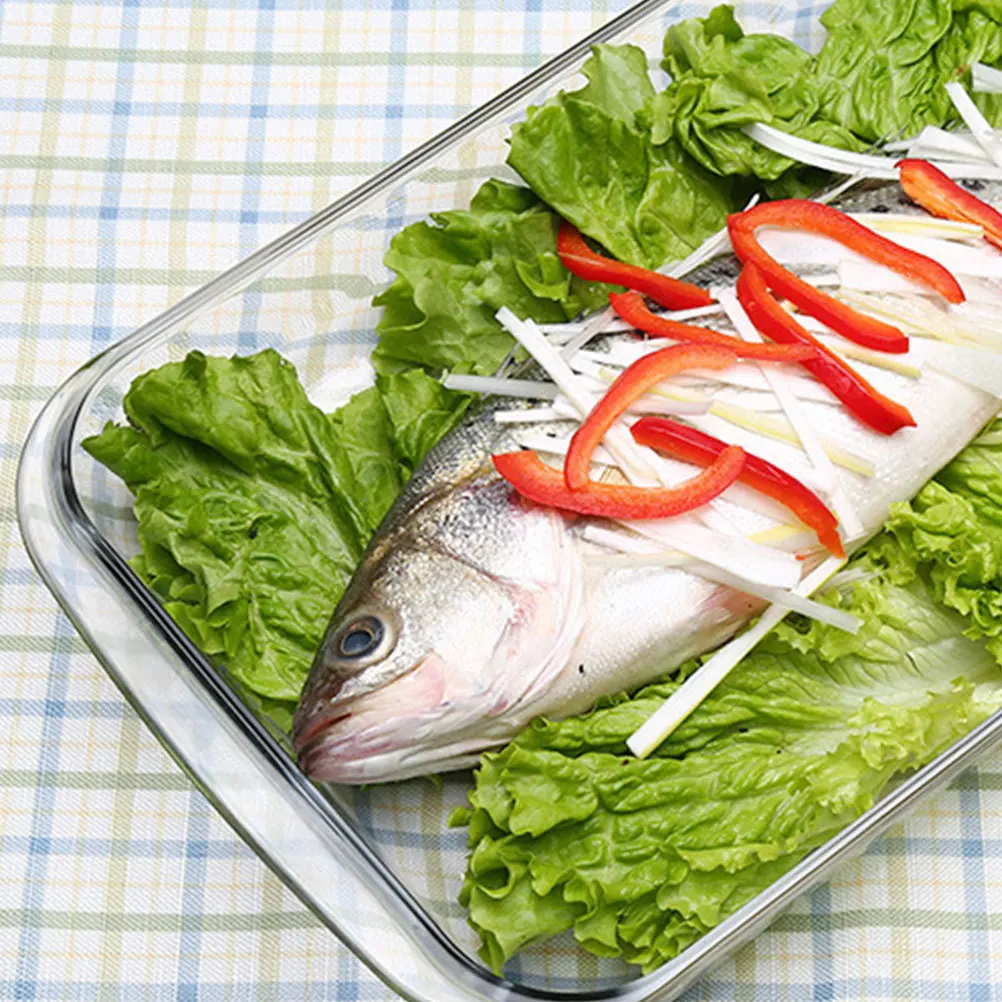 Bandeja para hornear de vidrio templado, resistente al calor, horno de cocina, sartén para microondas, plato para hornear Rectangular, vajilla práctica, 1 Uds.