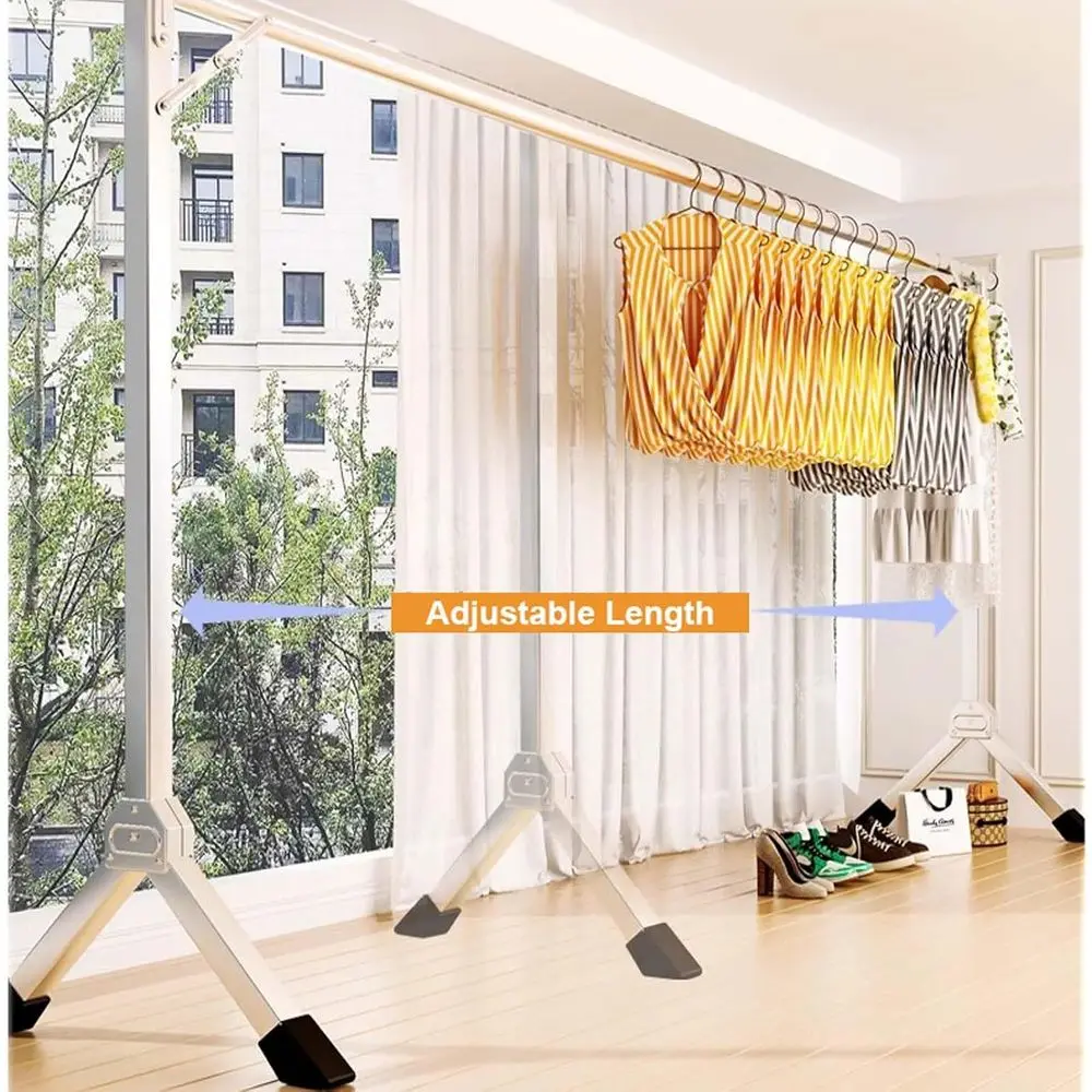 Indoor Stainless Steel Clothes Drying Rack with 20 Windproof Hooks - Space-Saving Heavy Duty Design