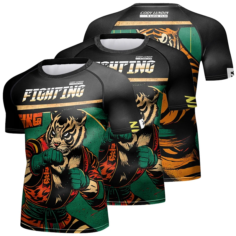 Cody Lundin Sublimation Athletic t-shirts Tattoo Printed  Jiu jitsu gi BJJ Rashguard Tiger Graphic Boxing Jersey MMA T-shirts