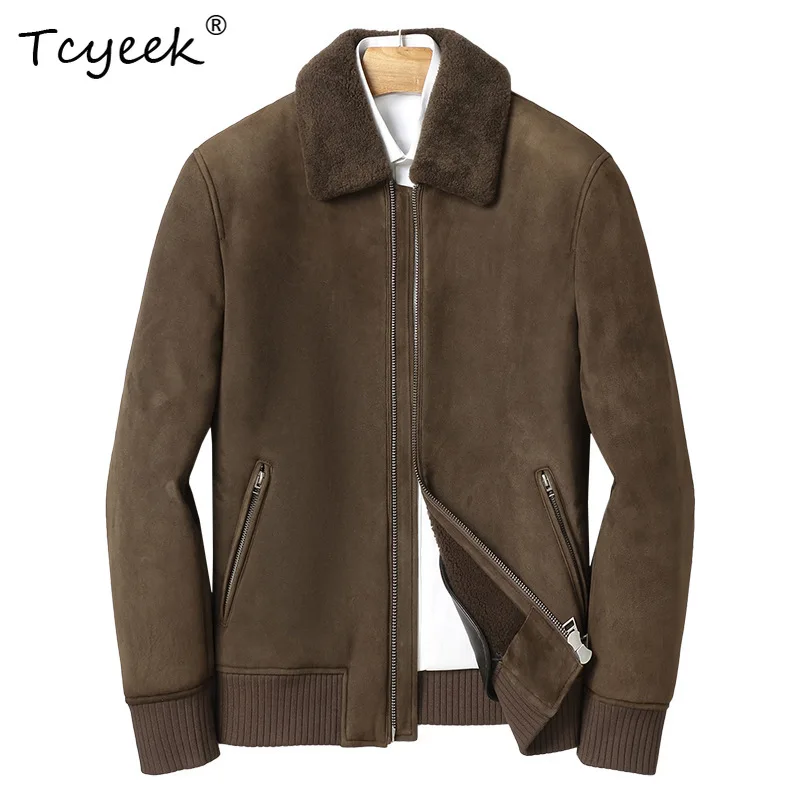 Tcyeek Cozy Natural Sheep Fur Coat Men's Winter Clothes Warm Lamb Wool Mens Coats Real Leather Sheepskin Jacket for Men Jaqueta