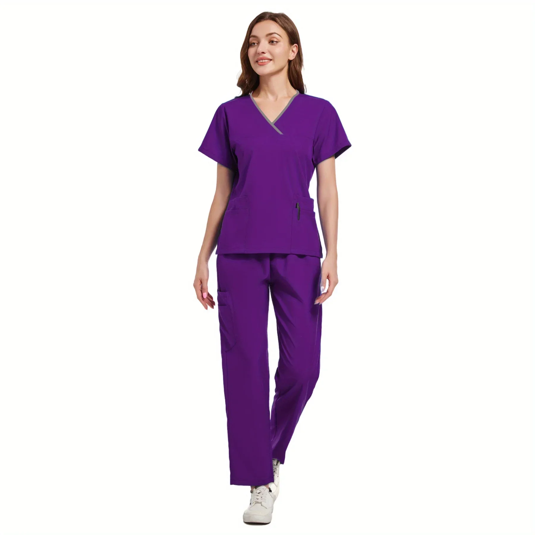 Beauty Salon Skin Manager SPA Doctor's Work Suit Long Sleeved V-neck Nurse's Uniform Set Elastic Hand Wash Workwear