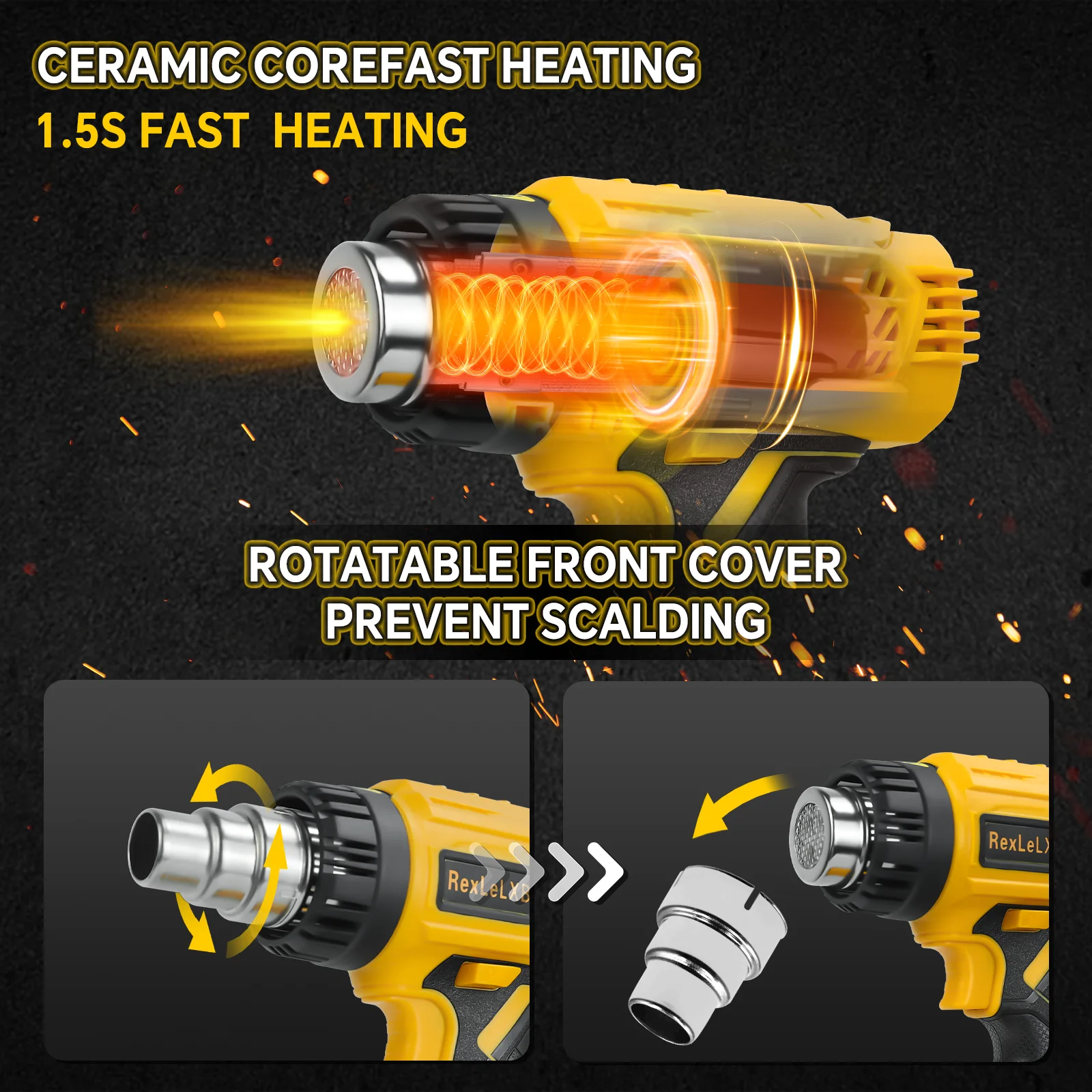 مسدس حراري لاسلكي 400 وات لبطارية ديوالت 20 فولت 50 ℃ -550 ℃   مسدس هواء ساخن للتحكم في درجة الحرارة المتغيرة والتدفئة السريعة (بدون بطارية)