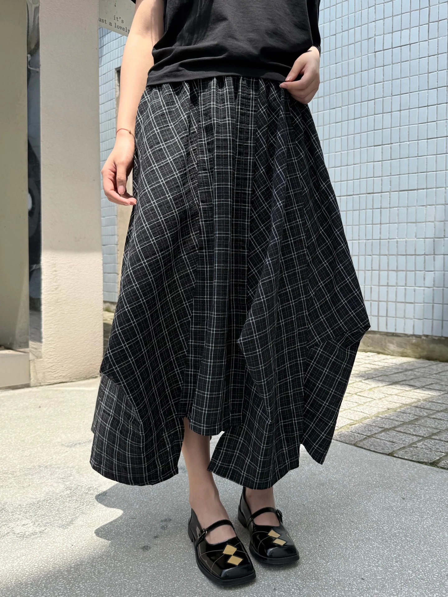 

Slimming A-Line Midi Skirt Summer Ladies Pleated Half-length Checkered Skirt Comfortable Cotton Unusual Design by Lu Yus...