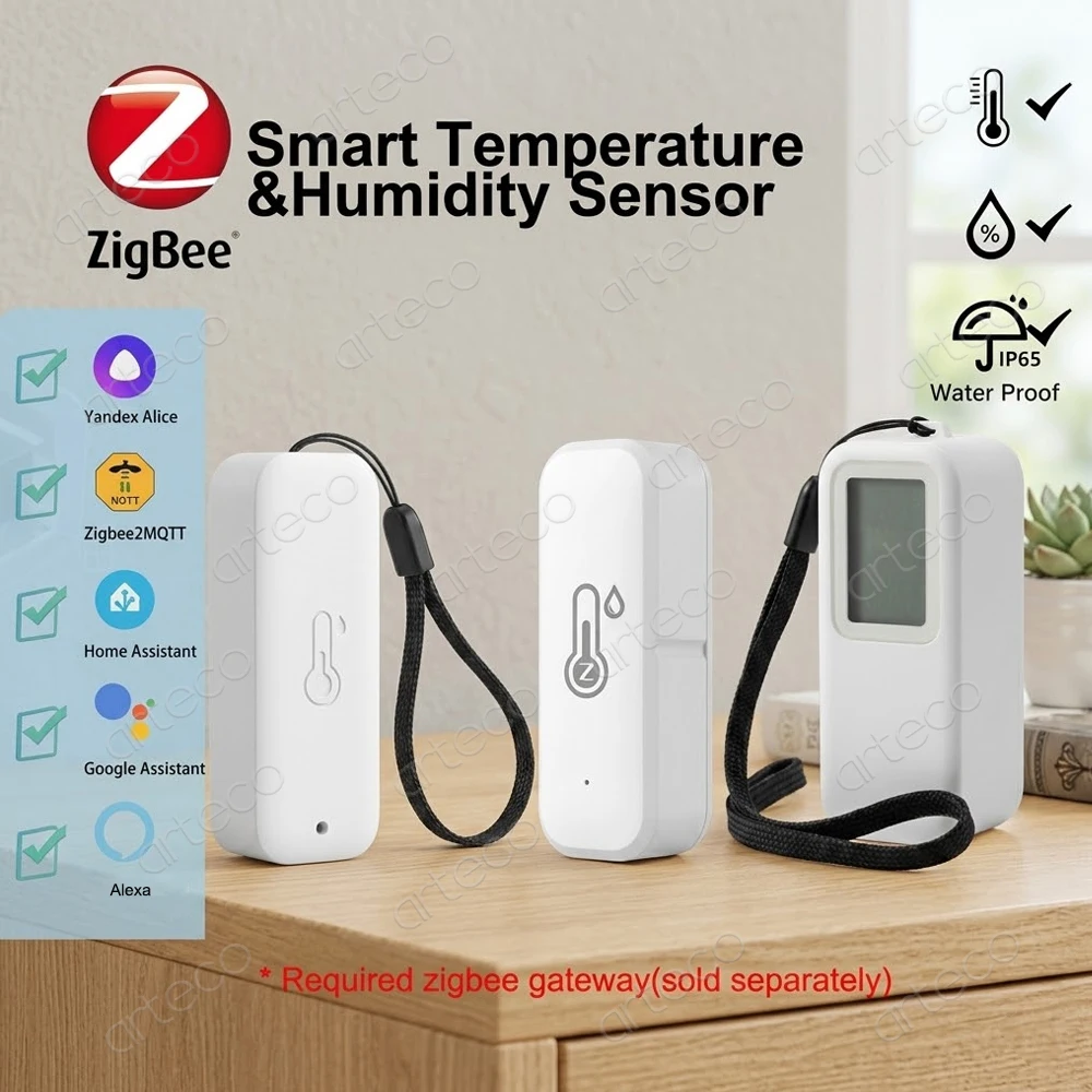 Zigbee Smart Thermometer Hygrometer Indoor Outdoor Temperature Humidity Sensor Work With Alexa Yandex Zigbee2MQTT Home Assistant