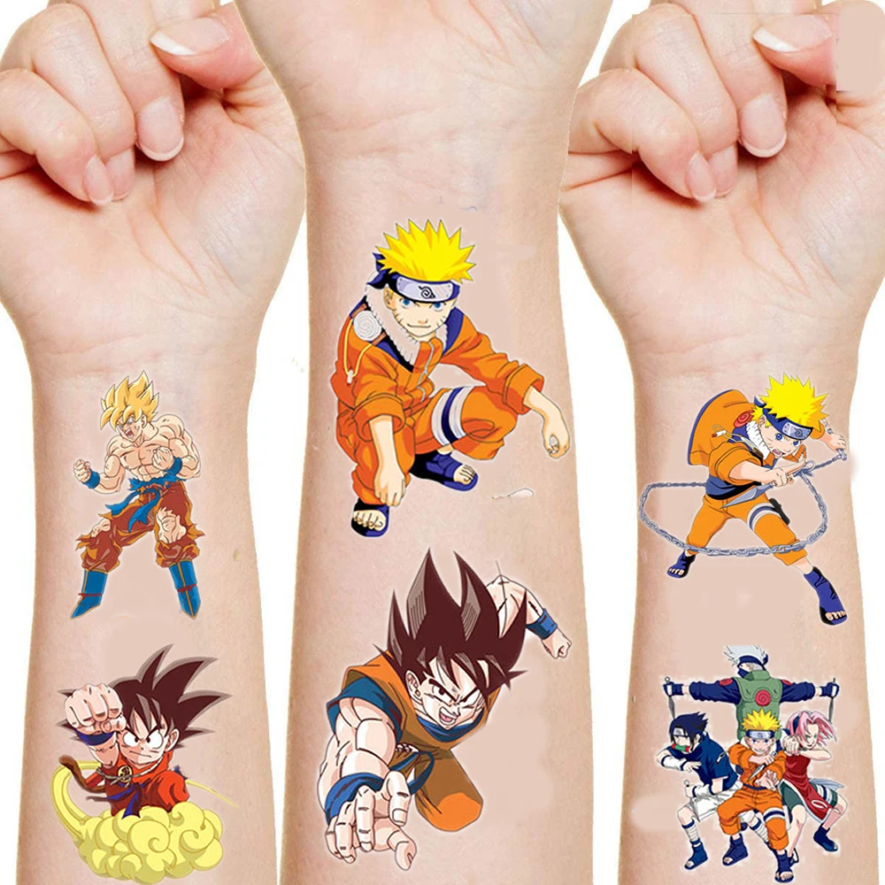 2pcs Anime NARUTO Dragonballes Tattoo Stickers Cartoon Princess Cool Uzumaki Uchiha Sasuke Kakashi Figure Sticker Kids Gift Toys