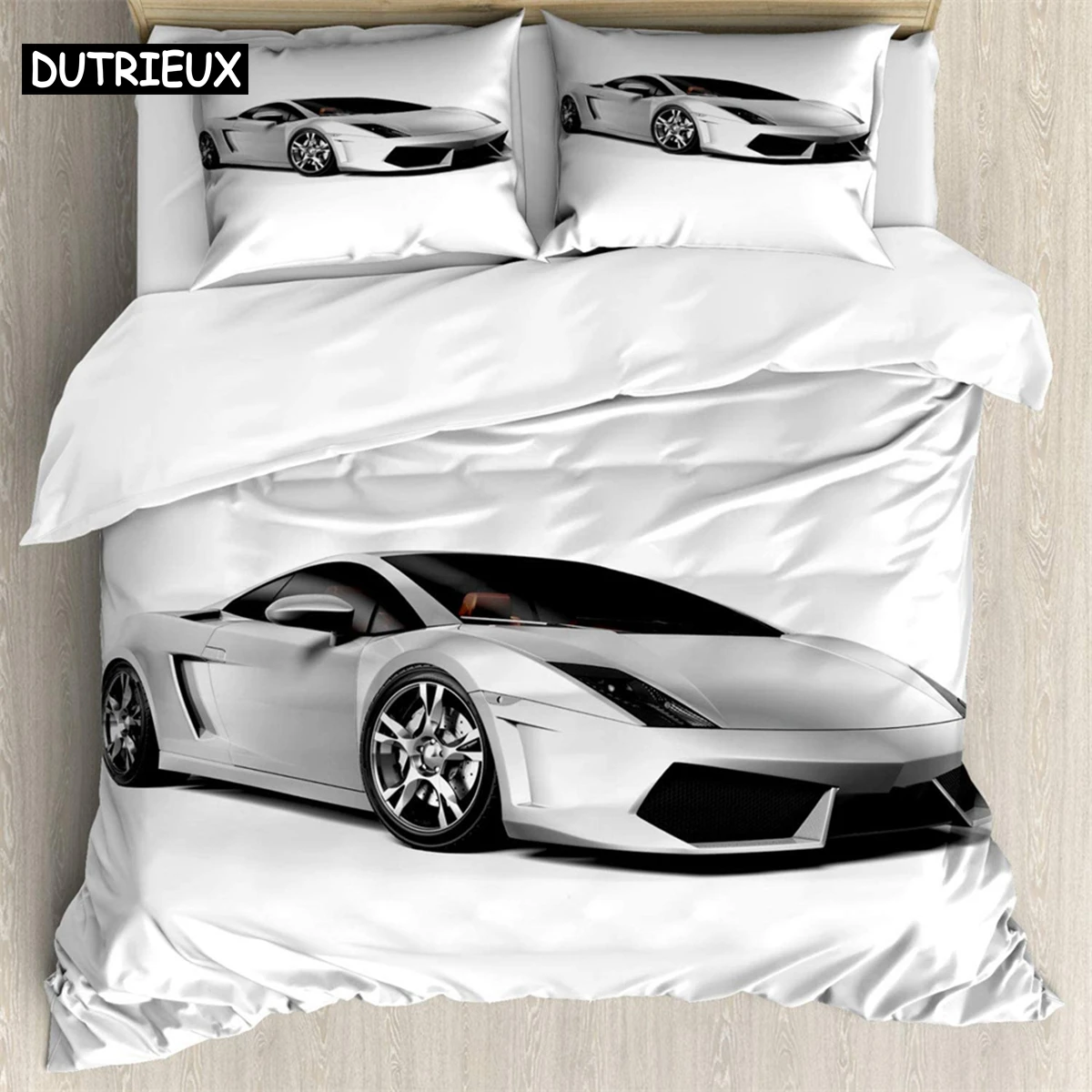 

White sports car 3Pcs Bedding Sets 3D Digital Printing Custom Quilt Duvet Cover Set Home Queen King Quilt Pillowcase