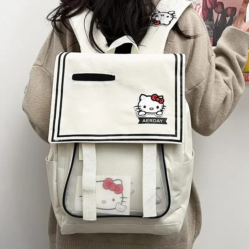 مرحبا كيتي الطفل على ظهره فتاة جديدة الطالب الطباعة حقيبة مدرسية أكسفورد القماش سعة كبيرة أنيمي الشكل Kawaii الكرتون