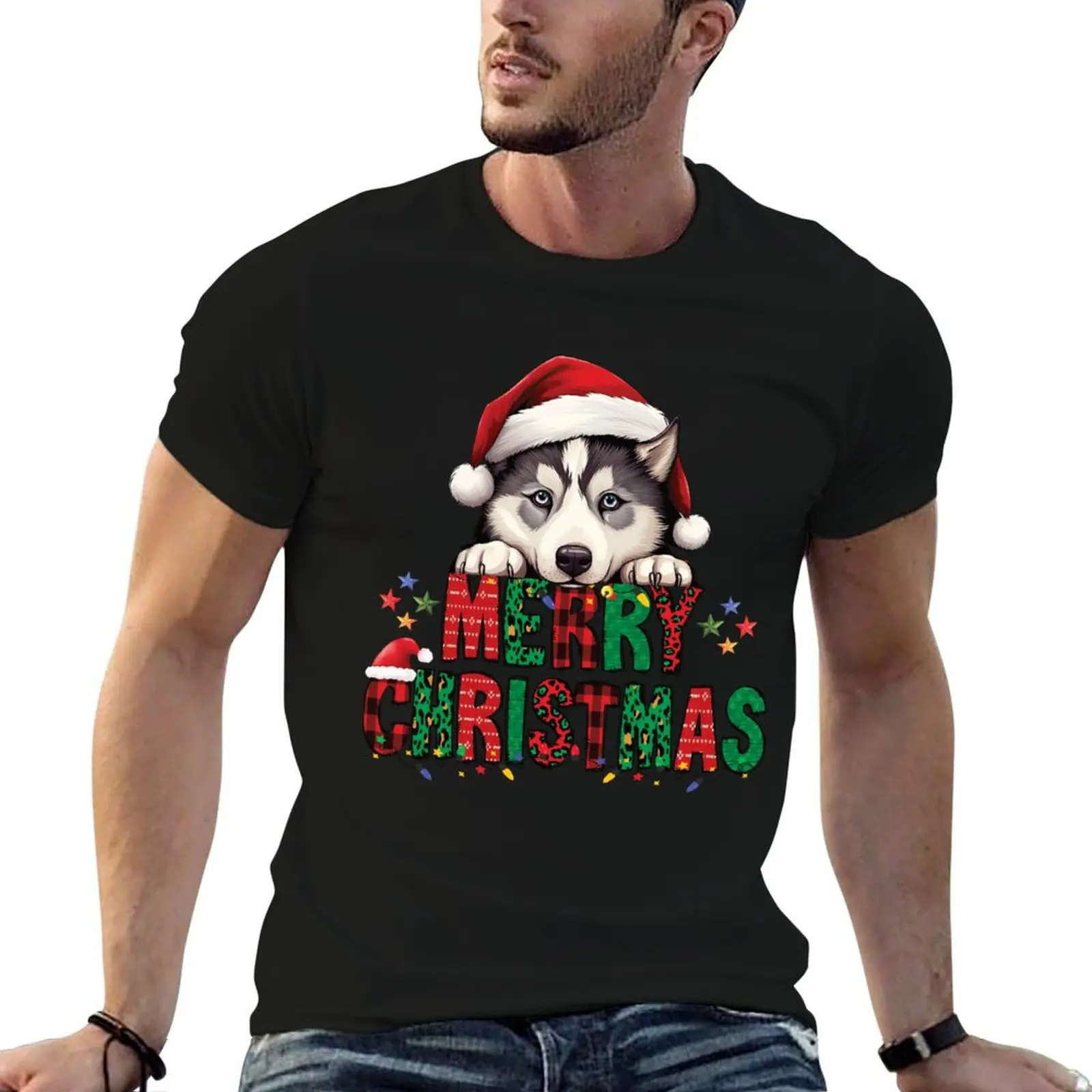 Siberian Husky - Merry Christmas Dog T-Shirt Modern Style Print T-Shirt
