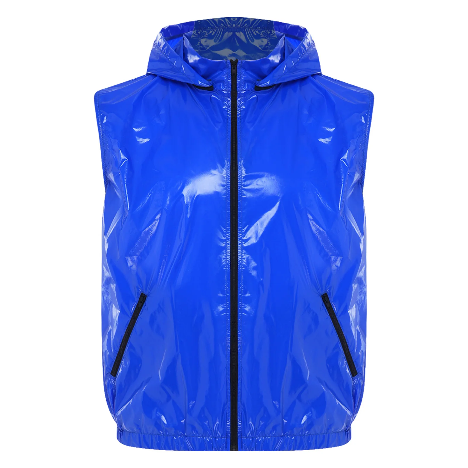 Mens Waterproof Sportwear Tracksuit Front Zipper Sleeveless Hooded Vest with Shorts Built-in Briefs for Gyms Fitness Workout view 5