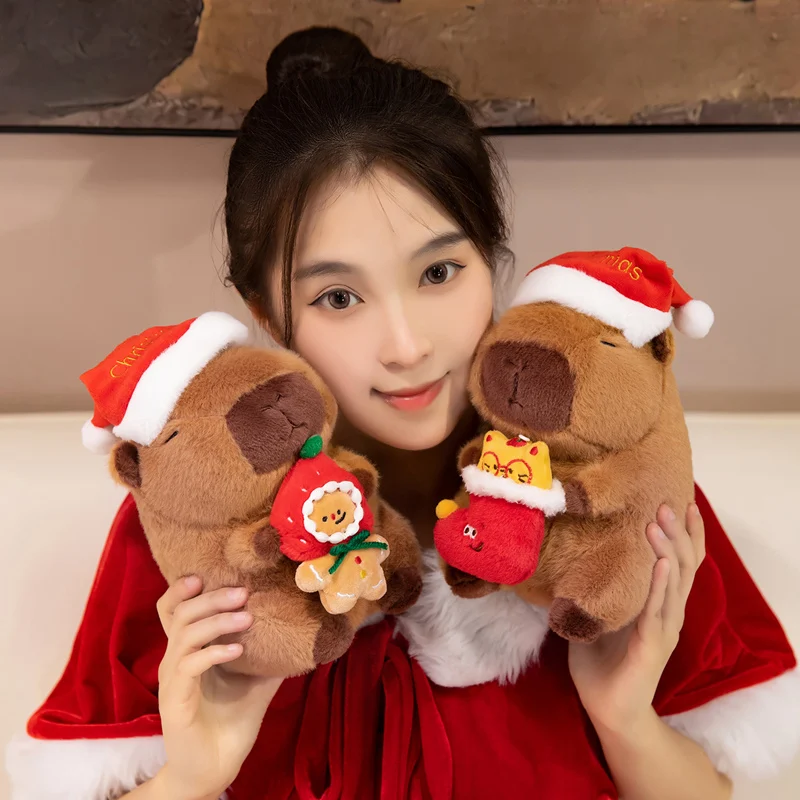 Dropshipping use Christmas Dress Capybara Plush Toys Stuffed Snowman Gingerbread Xmas Tree Sock Cane Candy Capibara Doll Gift