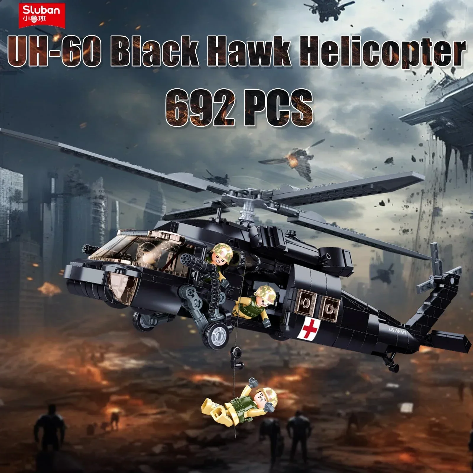 692PCS Military UH-60L Medical Rescue Aircraft Building Blocks Black Hawk Helicopter Bricks Set With Mini Figures Kids Toy Gifts