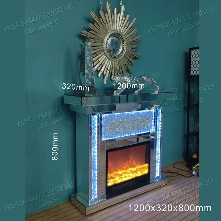 European minimalist mirror fireplace decoration, home foyer decoration, villa corridor background wall decoration cabinet